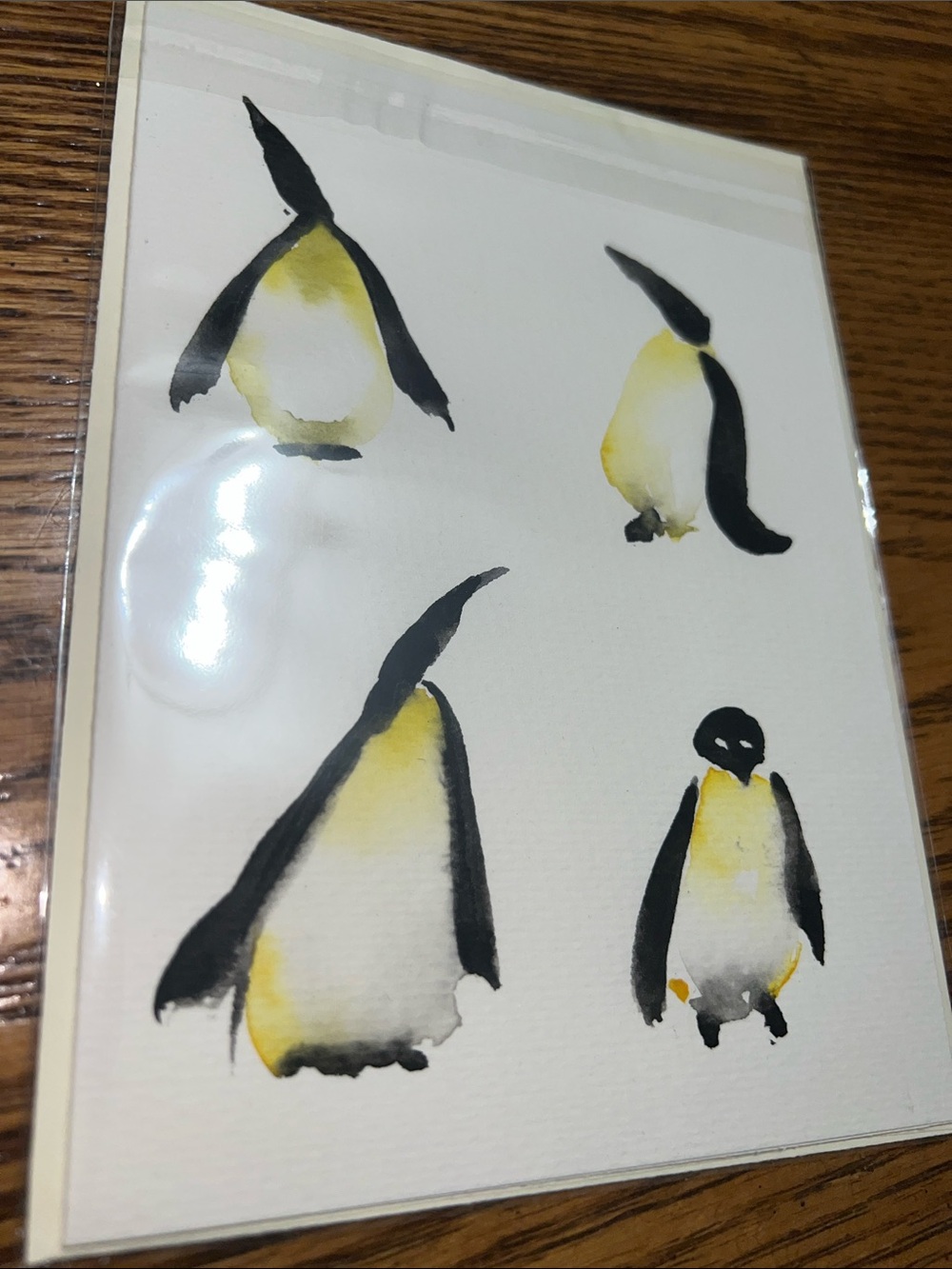 Hand Crafted Black & Yellow Penguin Watercolor Print
